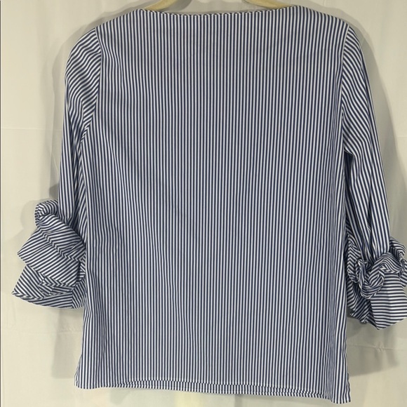 Lafayette 148 Blue and White Relaxed Ruffled Blouse Size XS - Picture 6 of 9
